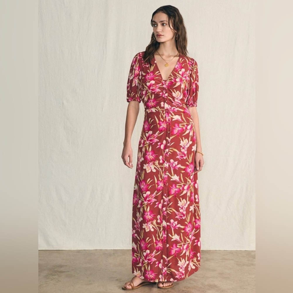 Faherty Pink Floral Maxi Dress on Brown Ground